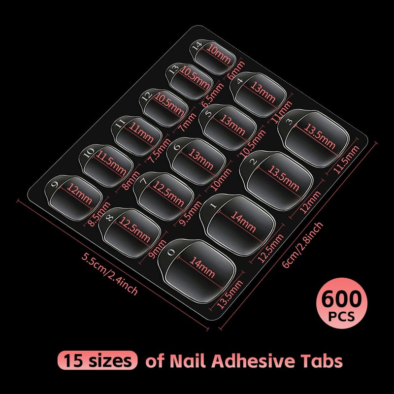 uadbau Nail Sticky Tabs – 40 Sheets 600PCS 15 Sizes, Press On Stickers for Fake Nails, Waterproof Breathable Double-Sided Adhesive, Long-Lasting Hold, Traditional Glue Alternative for Most Users - Image 3